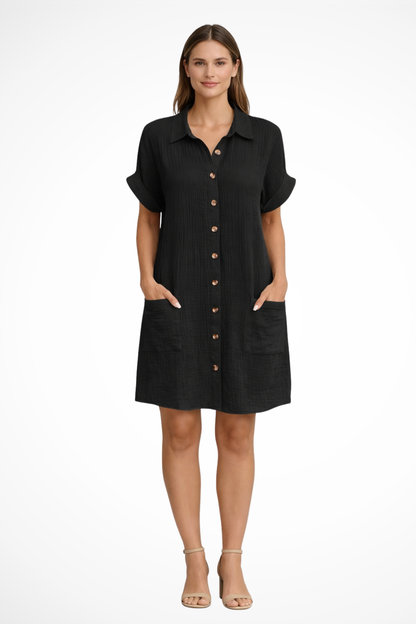 Women’s Button Front Short Sleeve Summer Beach Dress