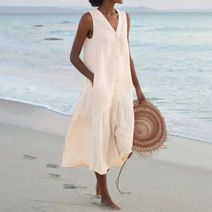 Women Lena Summer V Neck Midi Dress