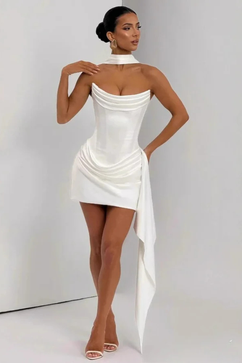 Women Strapless Corset Mini Satin Wedding Guest Dress