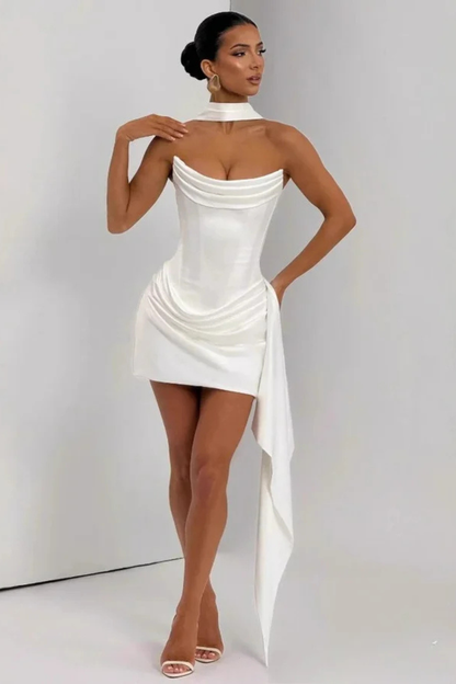 Women Strapless Corset Mini Satin Wedding Guest Dress