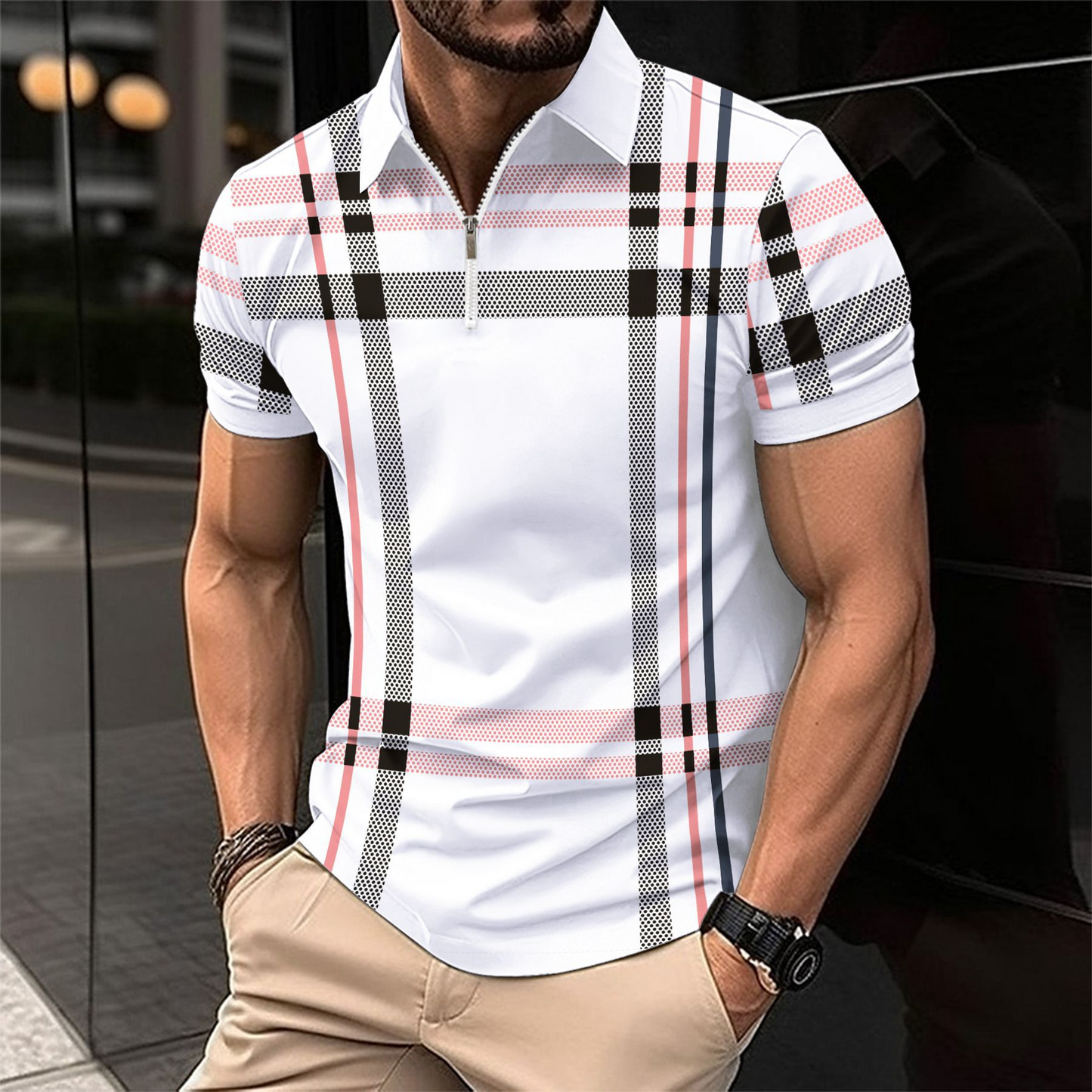 Elegant and Casual Polo Shirt with Check Pattern for Men