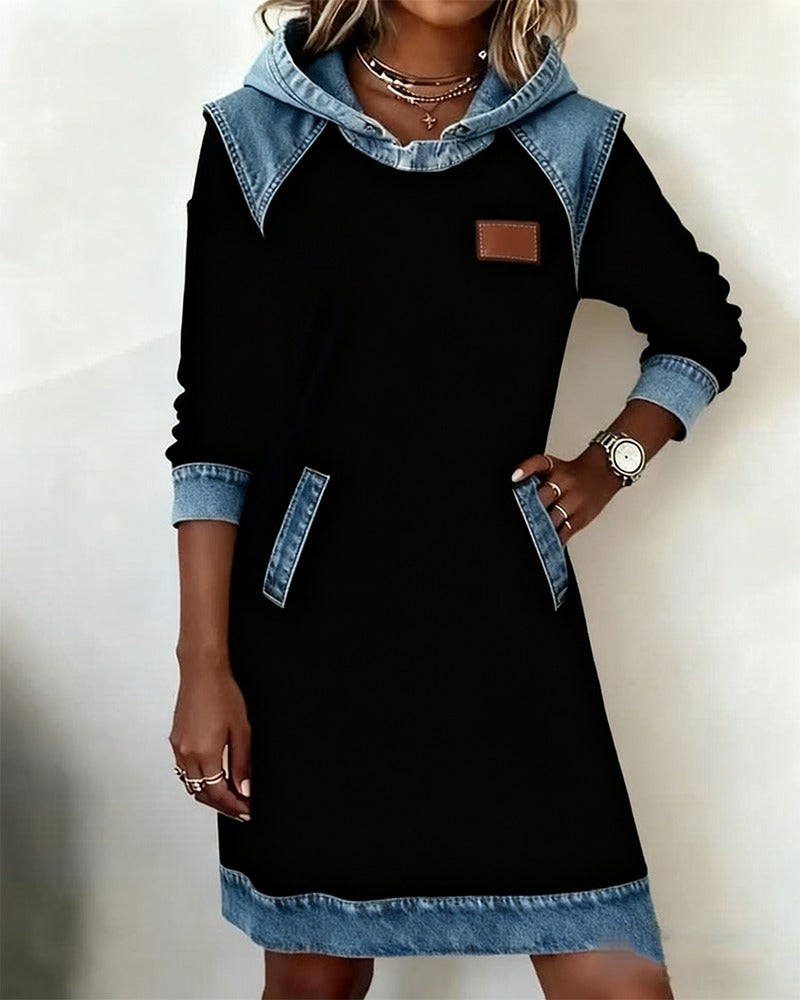 Women's Denim Hooded Dress – Relaxed Fit, Casual Streetwear, Urban Style