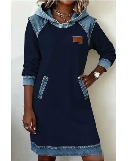 Women's Denim Hooded Dress – Relaxed Fit, Casual Streetwear, Urban Style