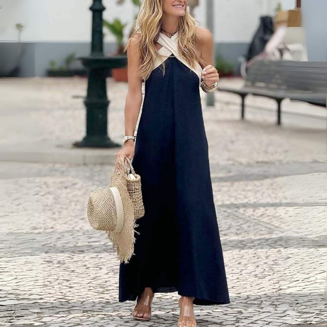 Women's Cross-Neck Halter Dress – A-Line, Lightweight, Casual Summer Style
