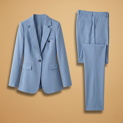 Women’s Blazer Set with Notched Lapel and Straight Trousers