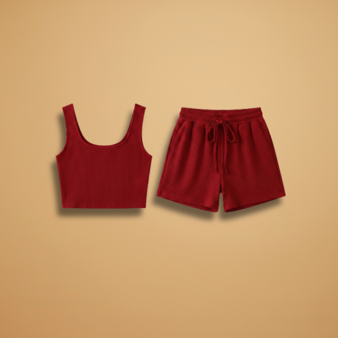 Women’s Set with Cropped Top and Elastic Shorts