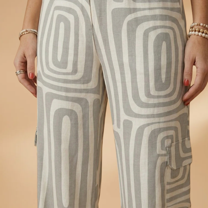 Women's Two-Piece Set with Geometric Print and Belt