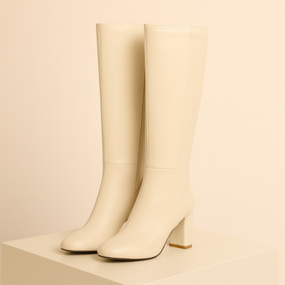 Selena | Women's Knee-High Boots - Block Heel and Side Zip Closure