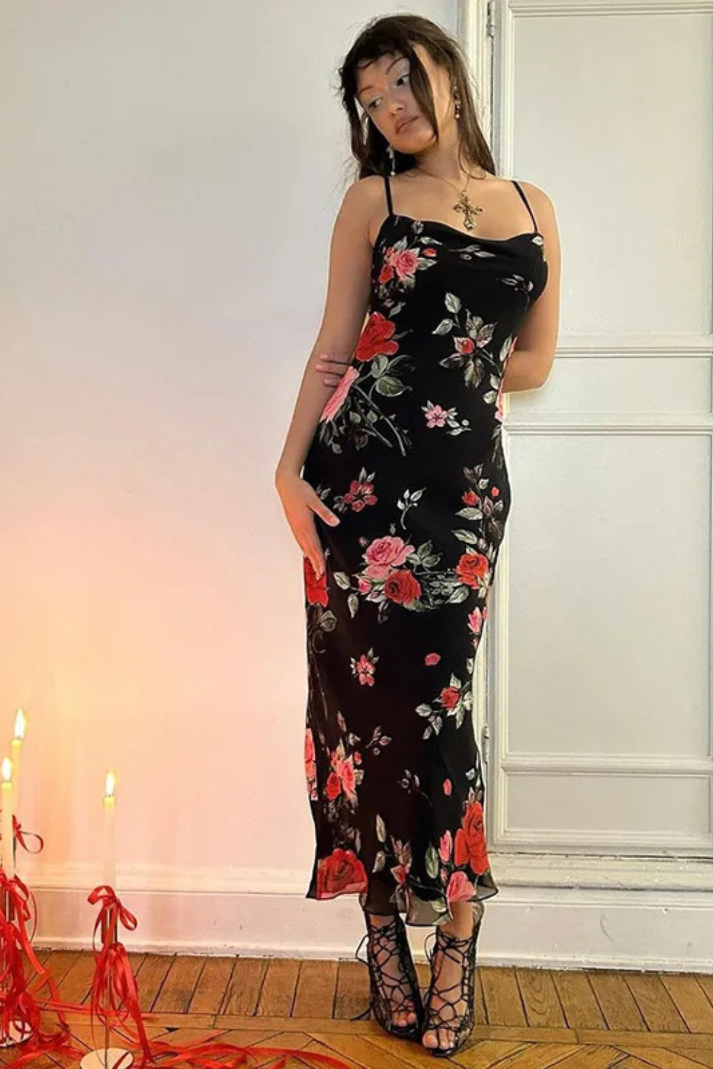 Women Floral Spaghetti Strap Maxi Summer Wedding Dress