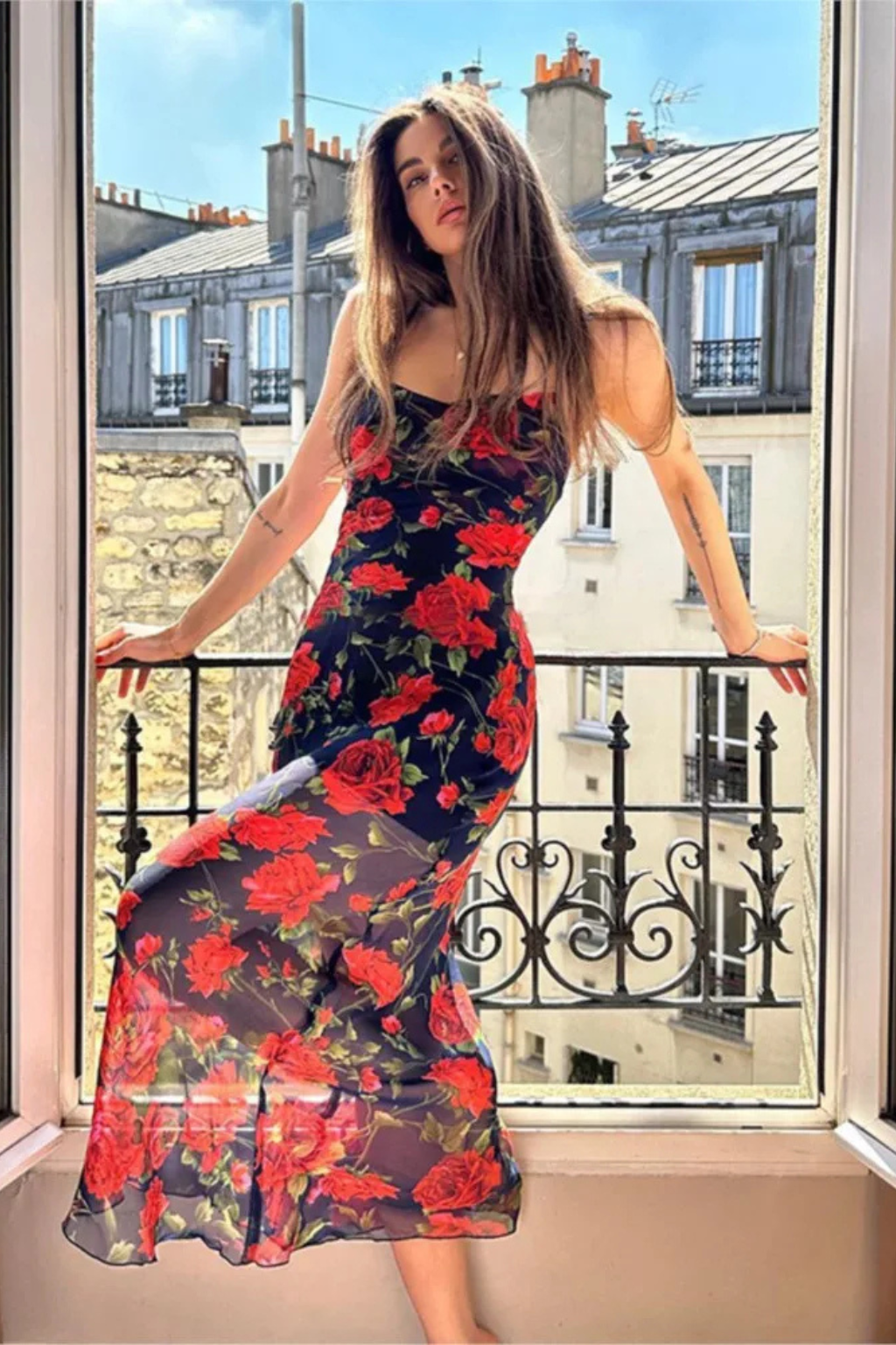 Women Floral Spaghetti Strap Maxi Summer Wedding Dress