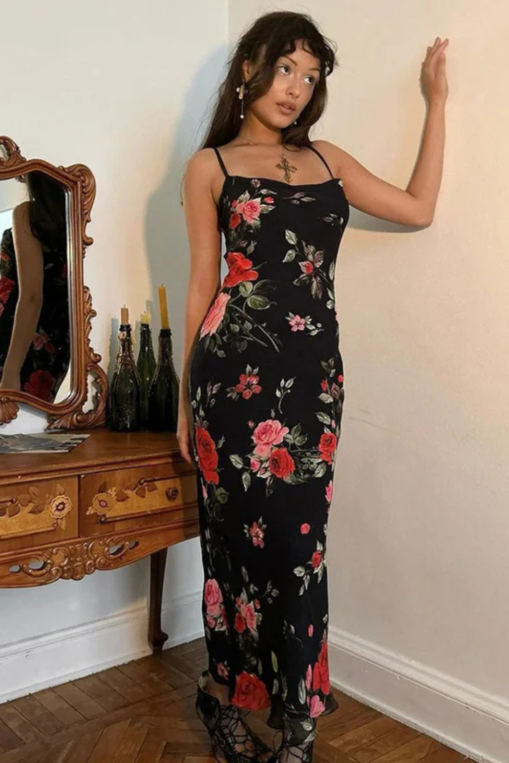 Women Floral Spaghetti Strap Maxi Summer Wedding Dress