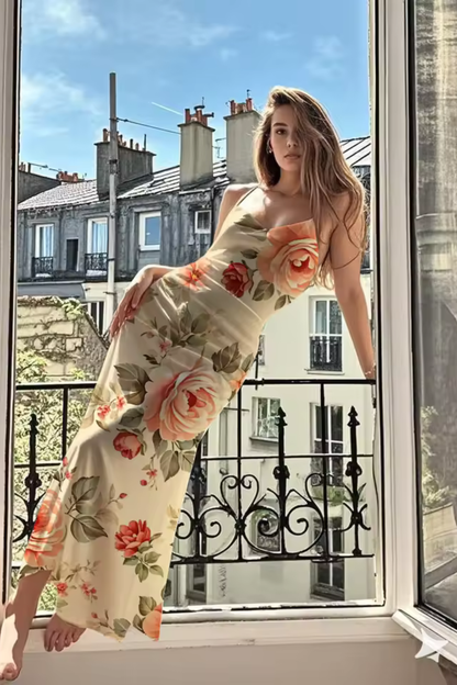 Women Floral Spaghetti Strap Maxi Summer Wedding Dress