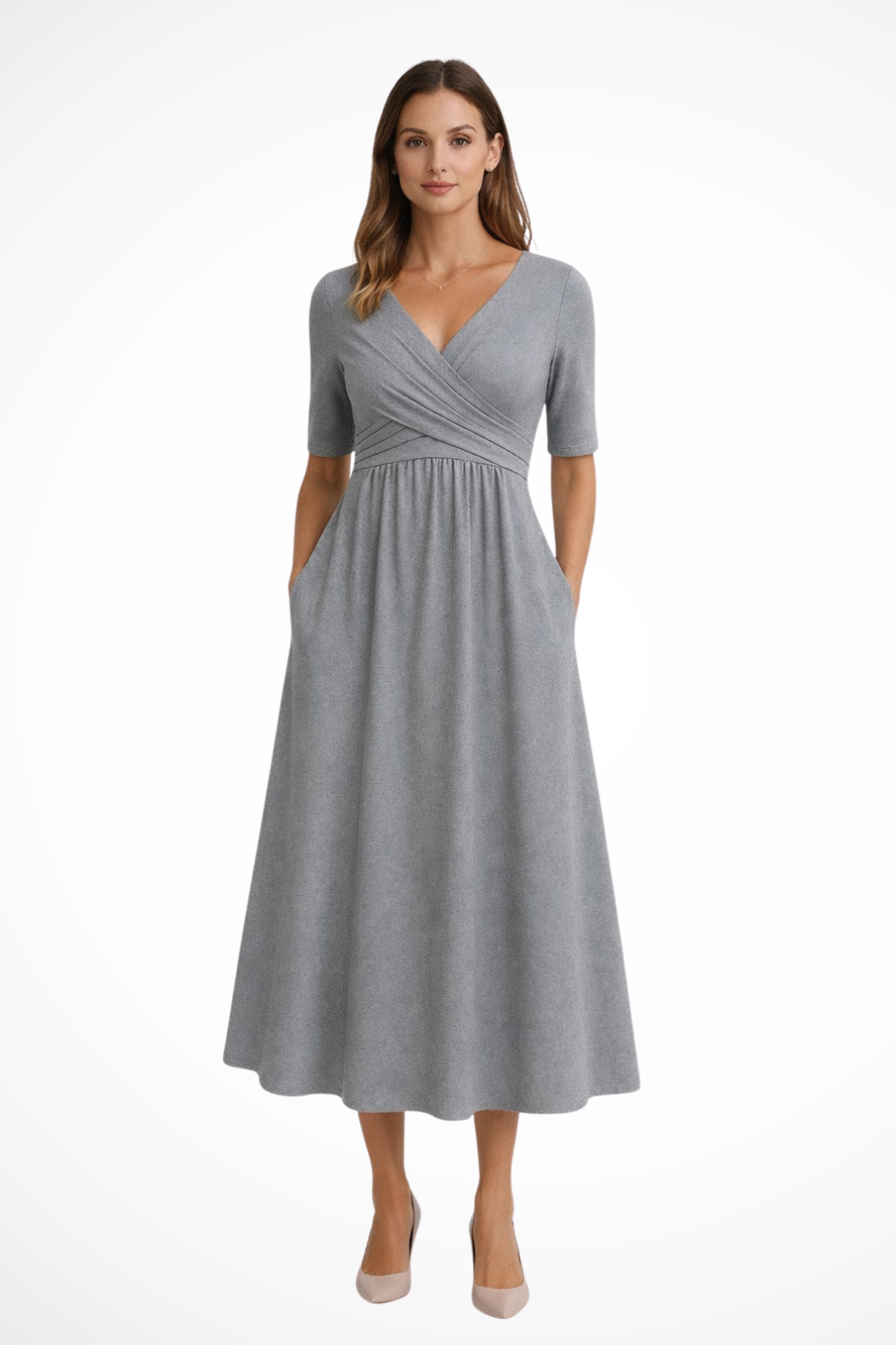 Women’s Wrap Front Short Sleeve Midi Dress