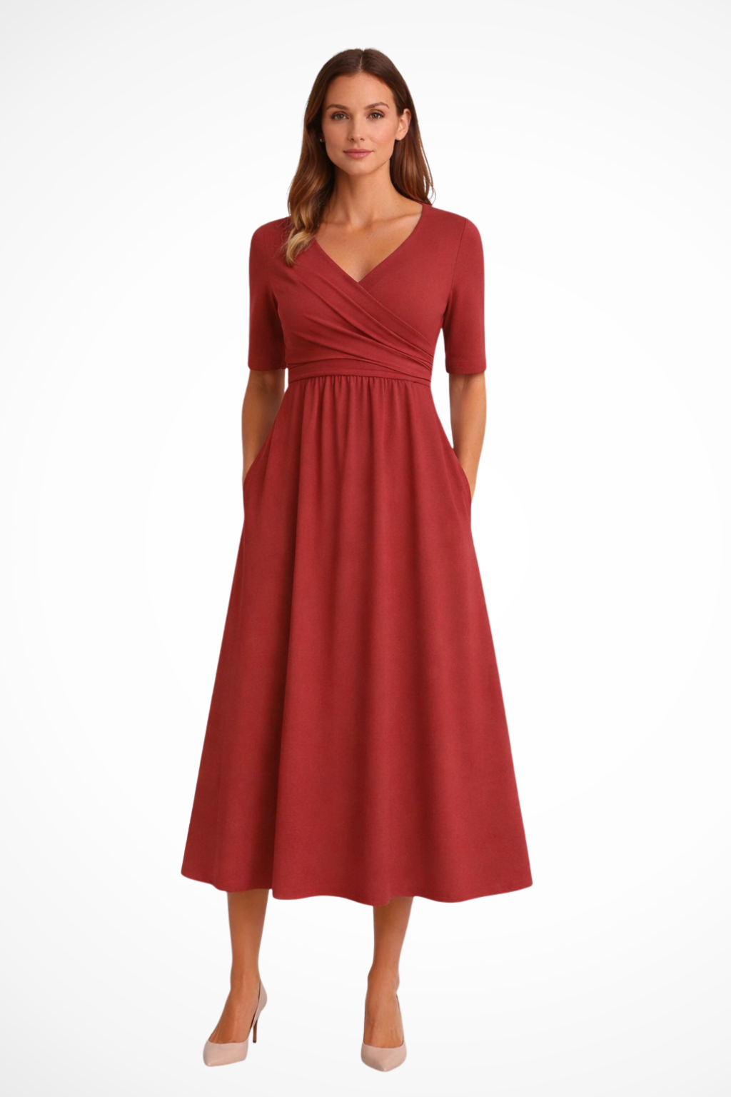 Women’s Wrap Front Short Sleeve Midi Dress
