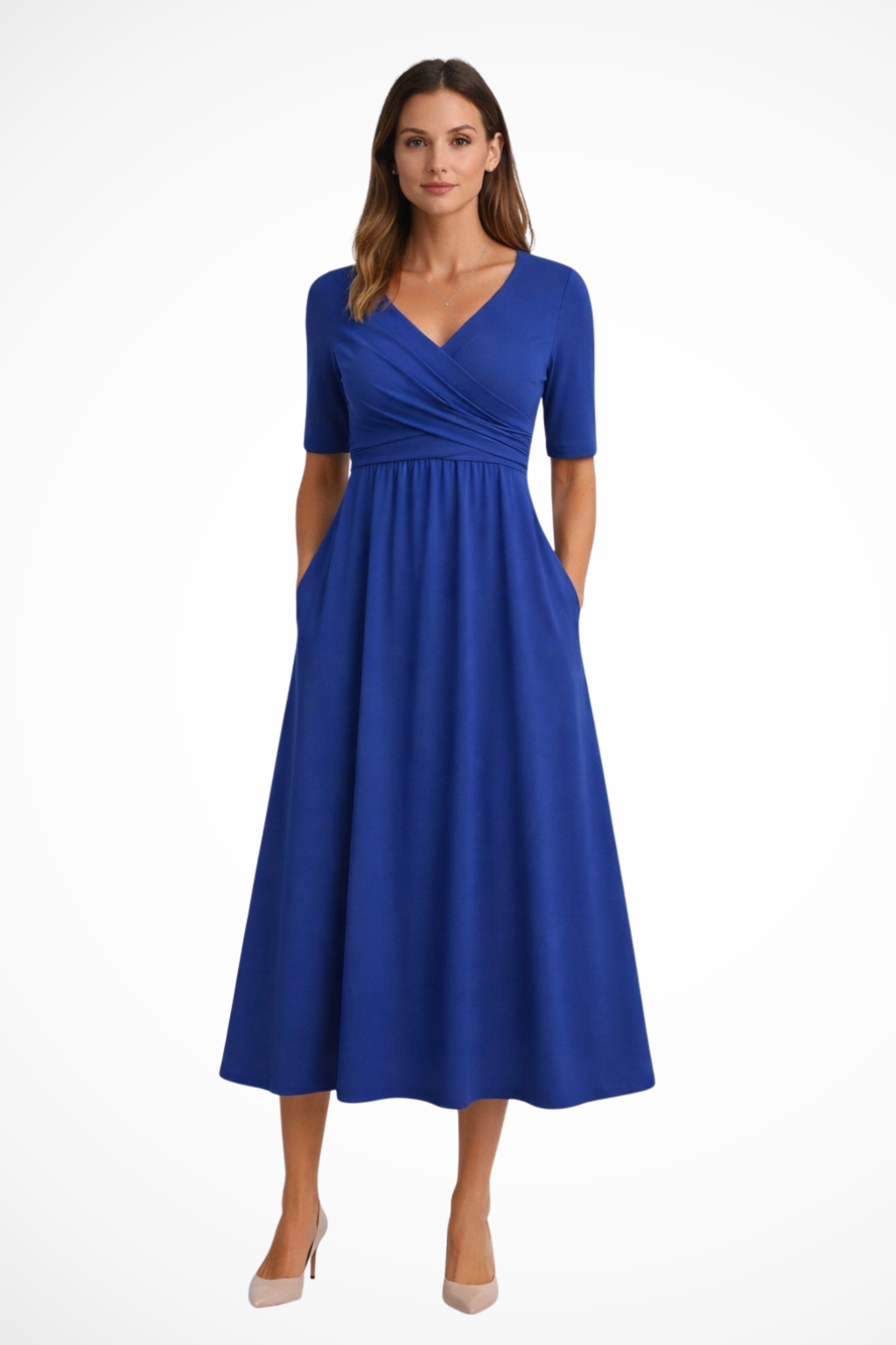 Women’s Wrap Front Short Sleeve Midi Dress