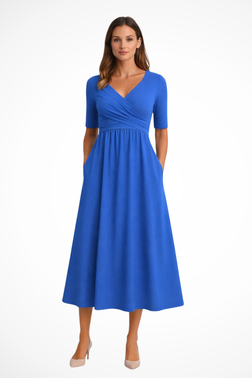 Women’s Wrap Front Short Sleeve Midi Dress