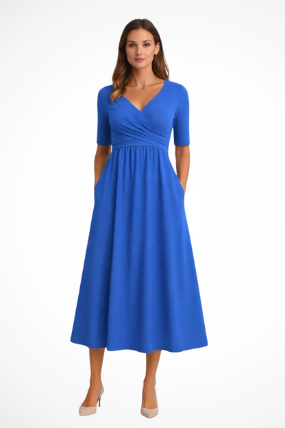 Women’s Wrap Front Short Sleeve Midi Dress