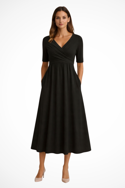 Women’s Wrap Front Short Sleeve Midi Dress