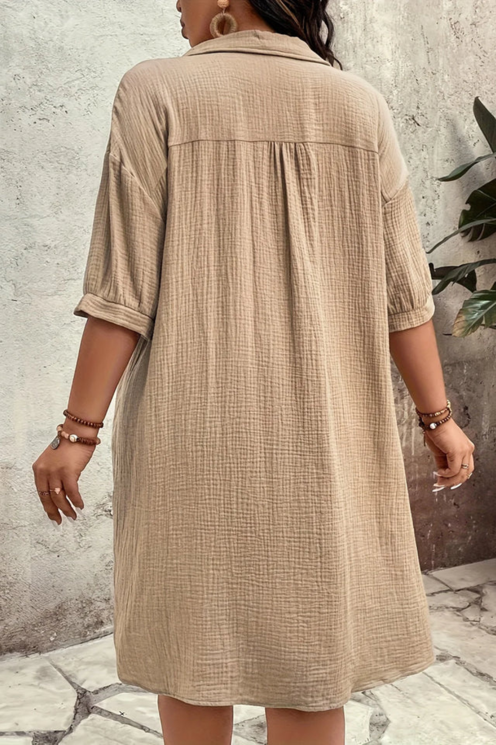 Women’s Short Sleeve Button Up Shirt Midi Dress