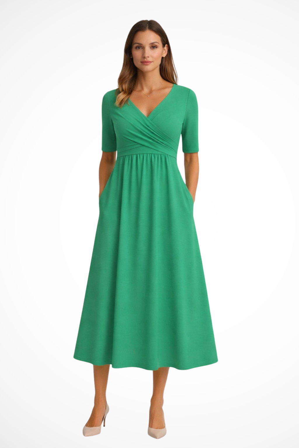 Women’s Wrap Front Short Sleeve Midi Dress