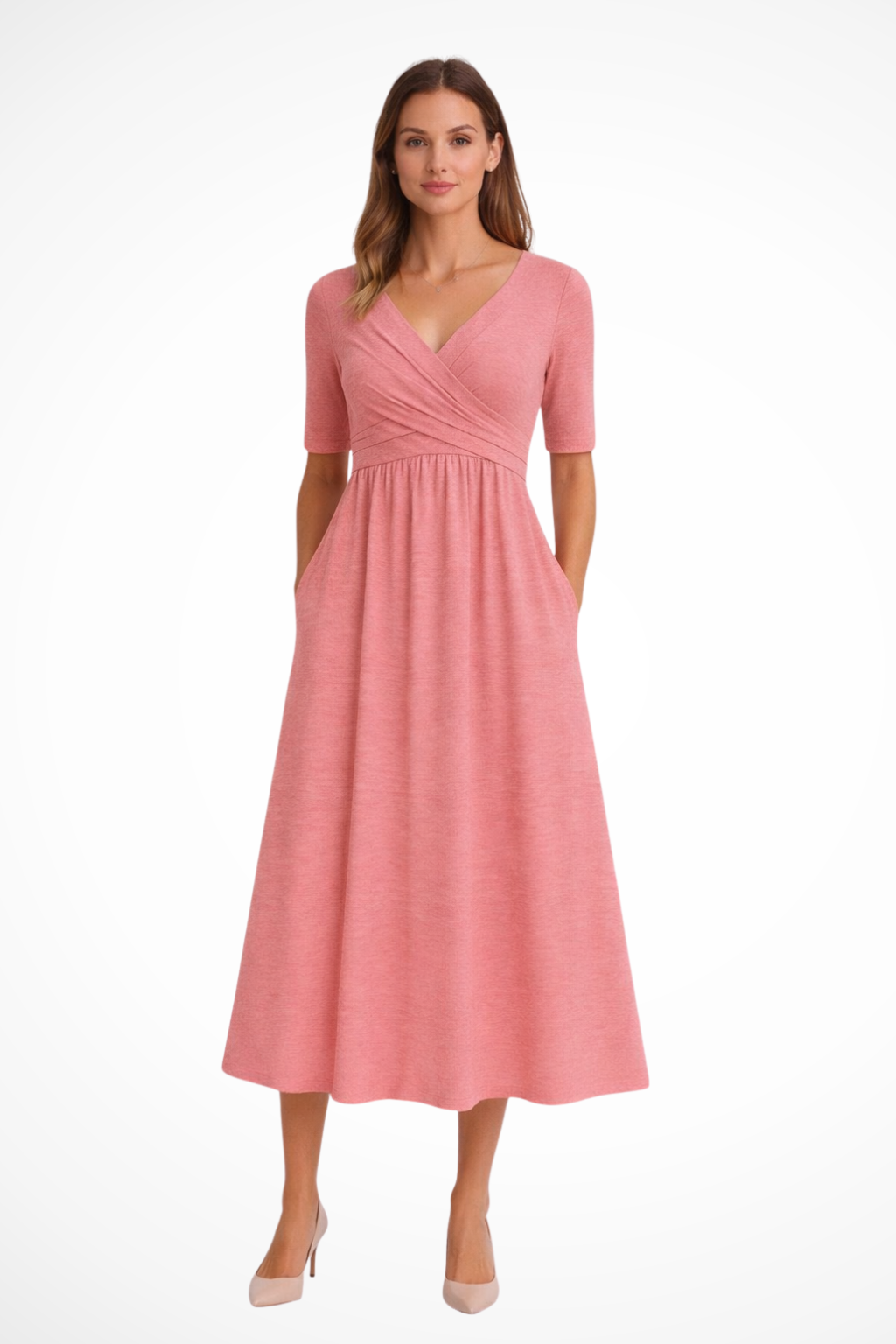 Women’s Wrap Front Short Sleeve Midi Dress