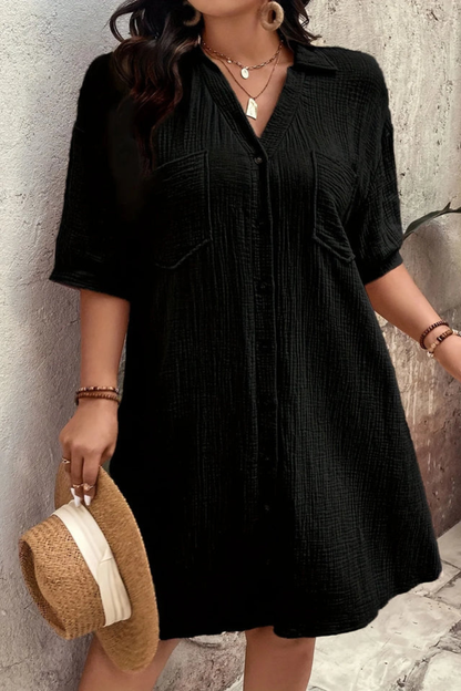Women’s Short Sleeve Button Up Shirt Midi Dress