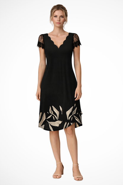Women Lace Sleeve Midi Wedding Guest Dress