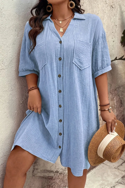 Women’s Short Sleeve Button Up Shirt Midi Dress