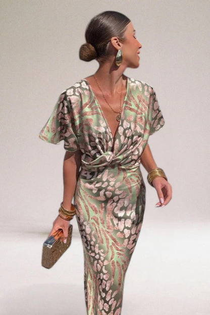 Women Twisted V Neck Summer Maxi Dress