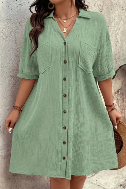 Women’s Short Sleeve Button Up Shirt Midi Dress