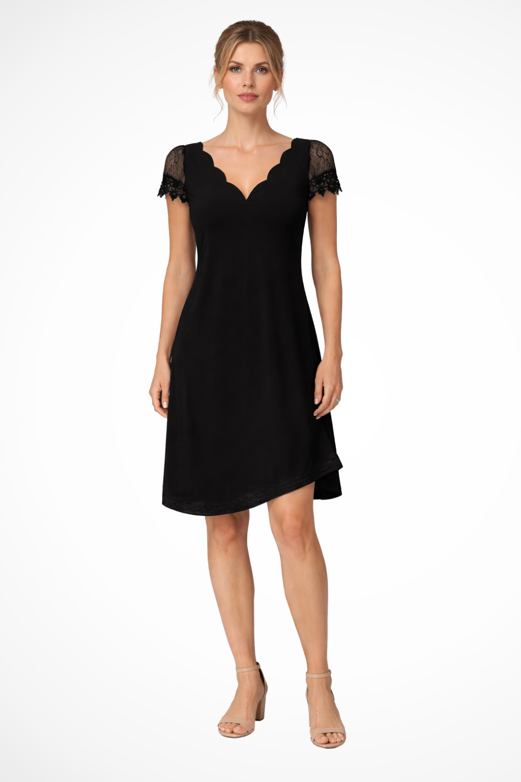 Women Lace Sleeve Midi Wedding Guest Dress