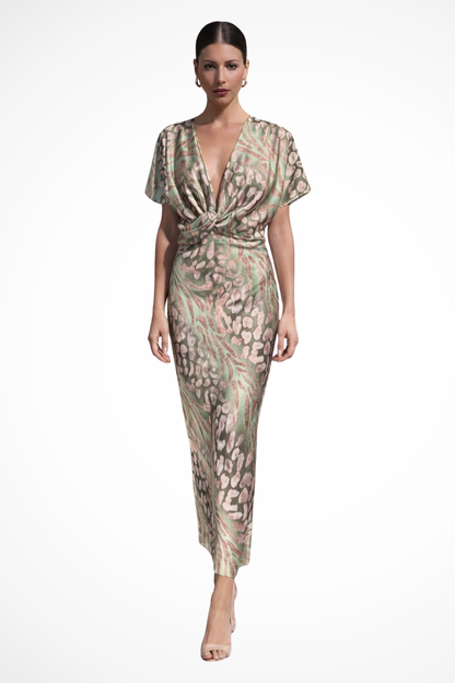 Women Twisted V Neck Summer Maxi Dress
