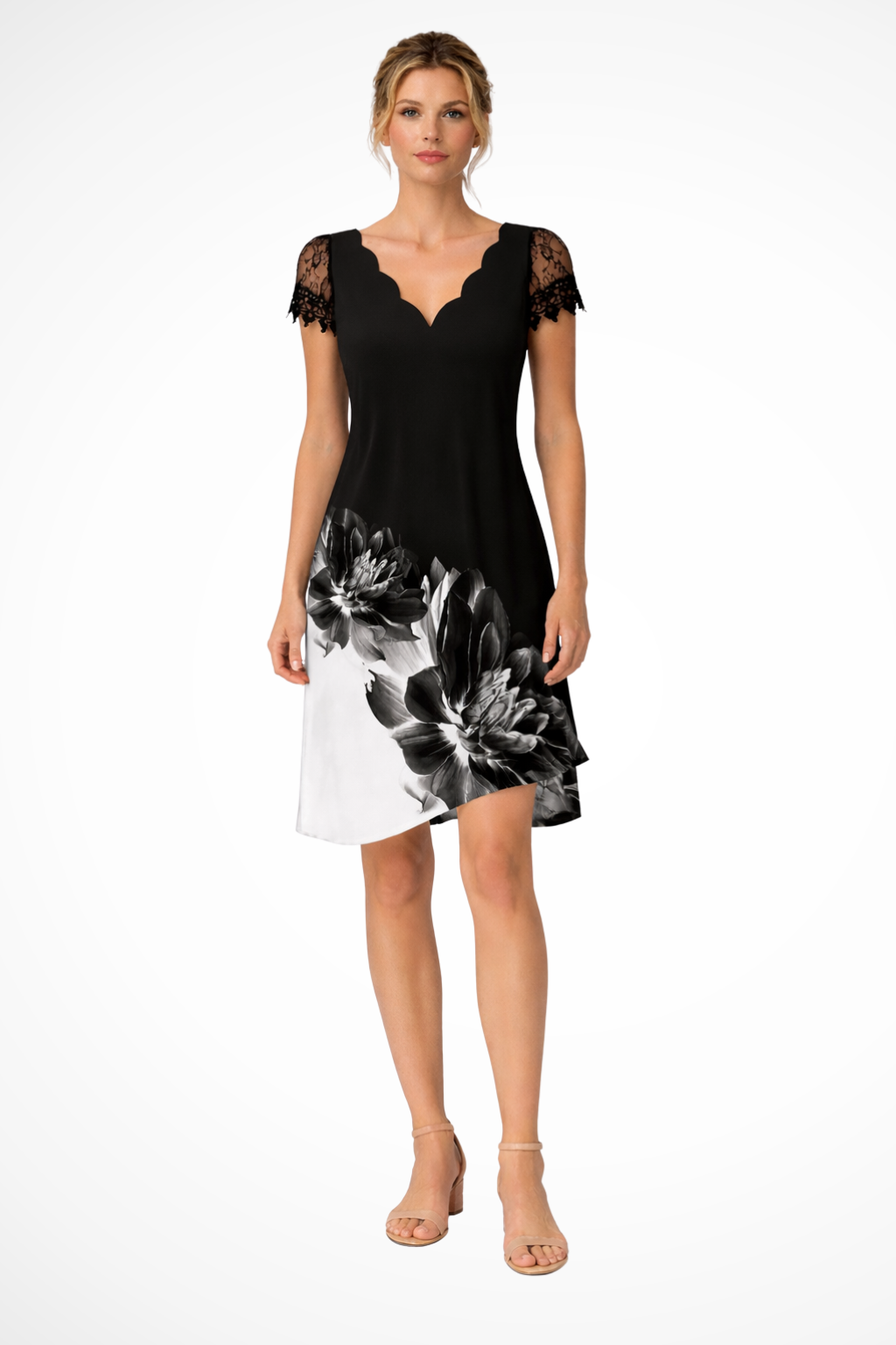 Women Lace Sleeve Midi Wedding Guest Dress