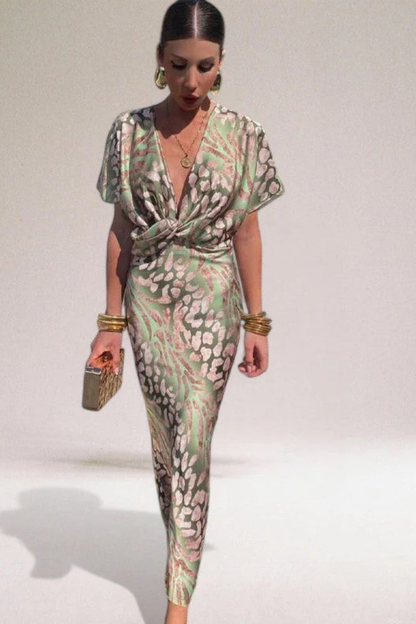 Women Twisted V Neck Summer Maxi Dress