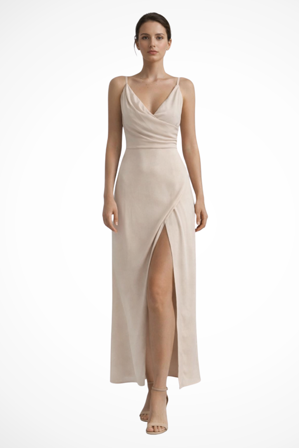 Women’s Wedding Guest Slit Maxi Dress with Draped Bodic