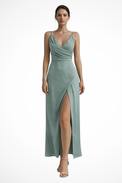 Women’s Wedding Guest Slit Maxi Dress with Draped Bodic