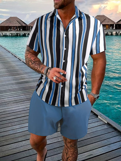 Stylish Striped Shirt and Shorts Set for Men
