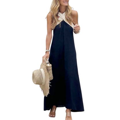 Women's Cross-Neck Halter Dress – A-Line, Lightweight, Casual Summer Style