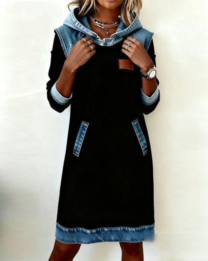 Women's Denim Hooded Dress – Relaxed Fit, Casual Streetwear, Urban Style