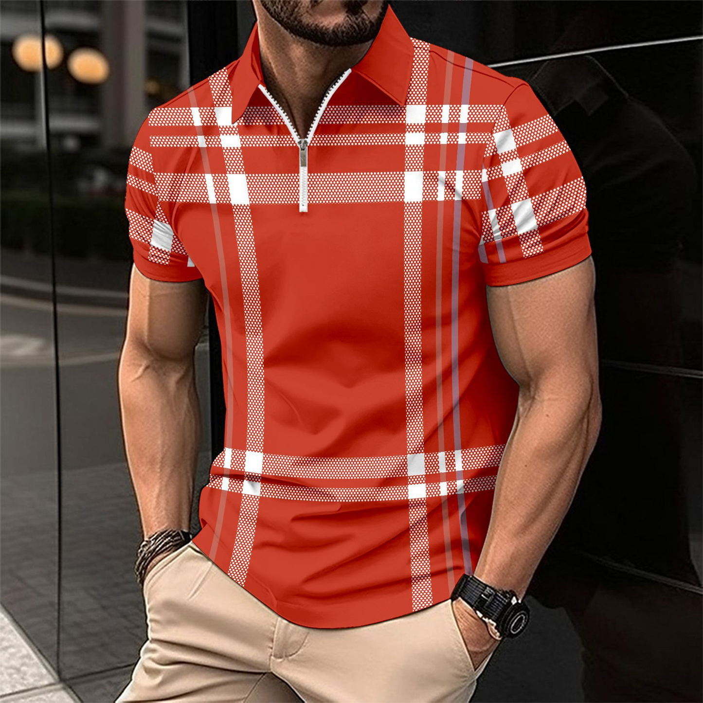 Elegant and Casual Polo Shirt with Check Pattern for Men