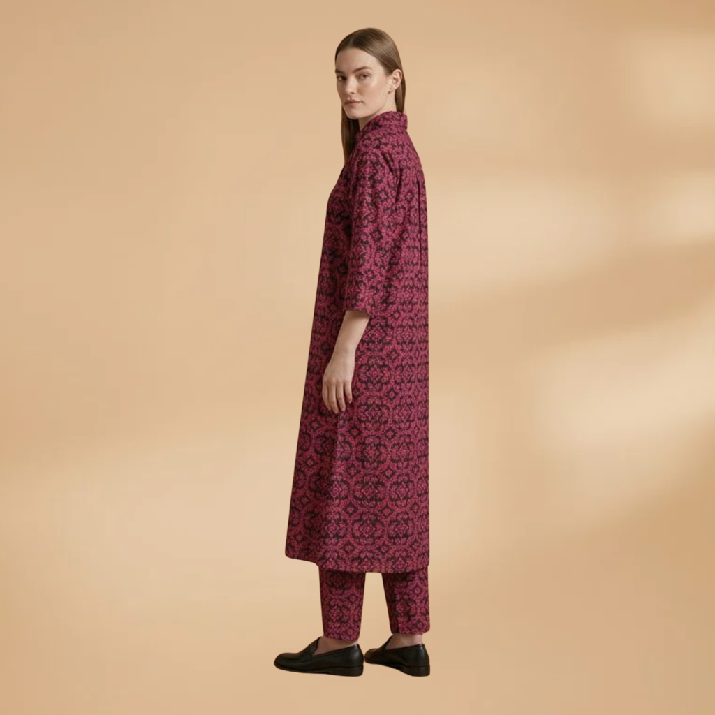 Women's Two-Piece Set with Geometric Pattern and Relaxed Fit