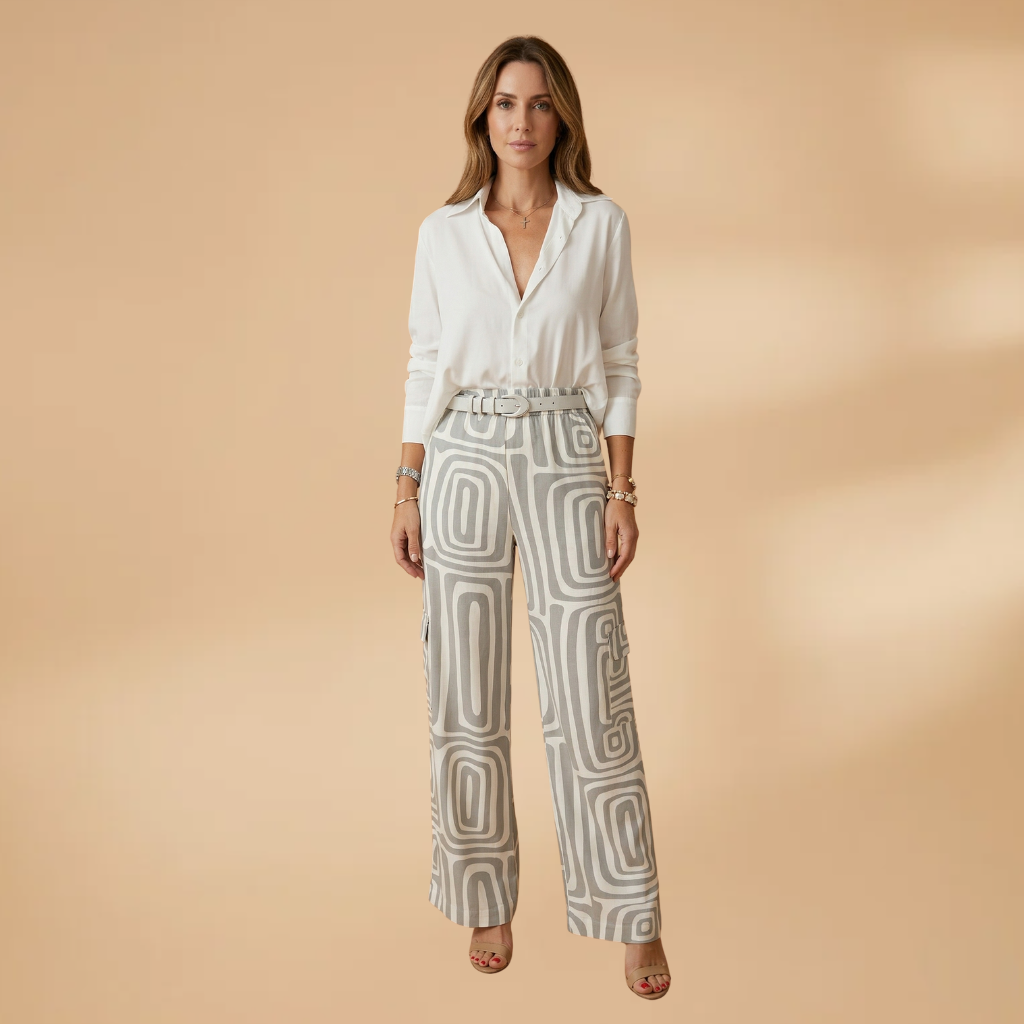 Women's Two-Piece Set with Geometric Print and Belt