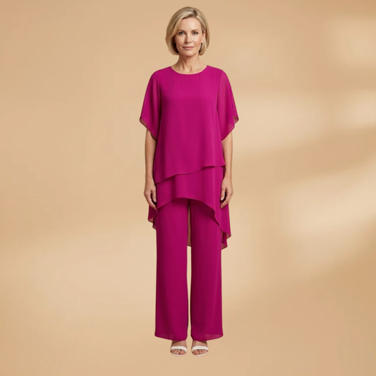Women’s Double-Layer Set with Asymmetric Hem and Wide-Leg Trousers