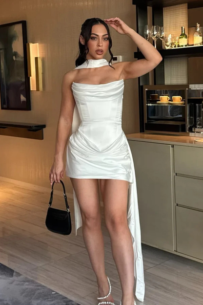 Women Strapless Corset Mini Satin Wedding Guest Dress