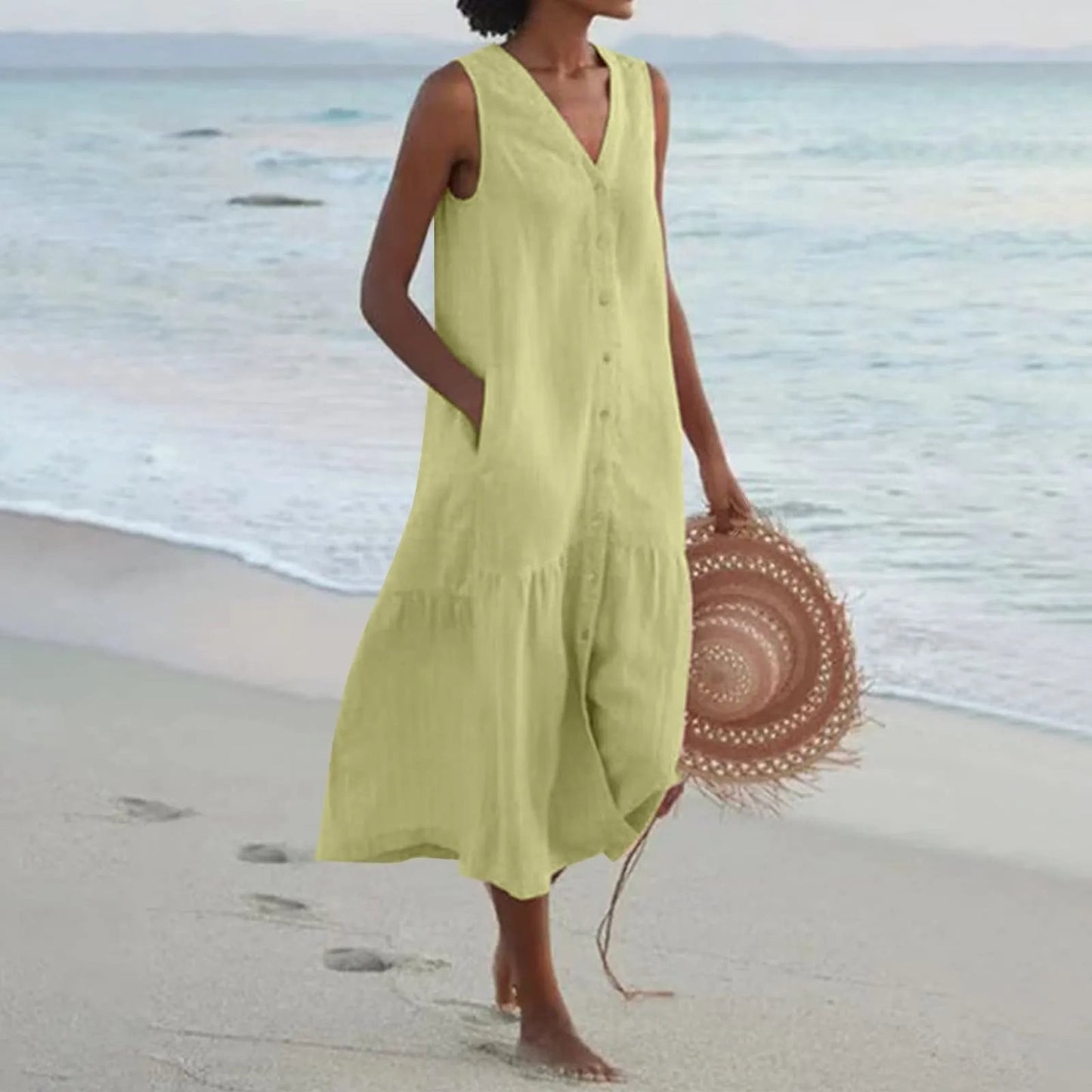 Women Lena Summer V Neck Midi Dress