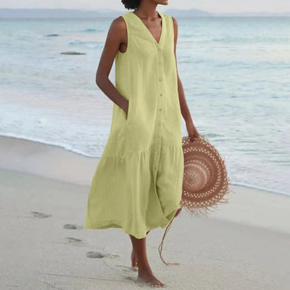 Women Lena Summer V Neck Midi Dress