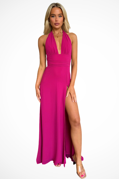 Women’s Halter Neck Maxi Dress with Side Slit