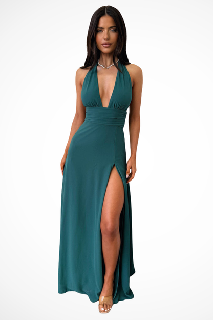 Women’s Halter Neck Maxi Dress with Side Slit