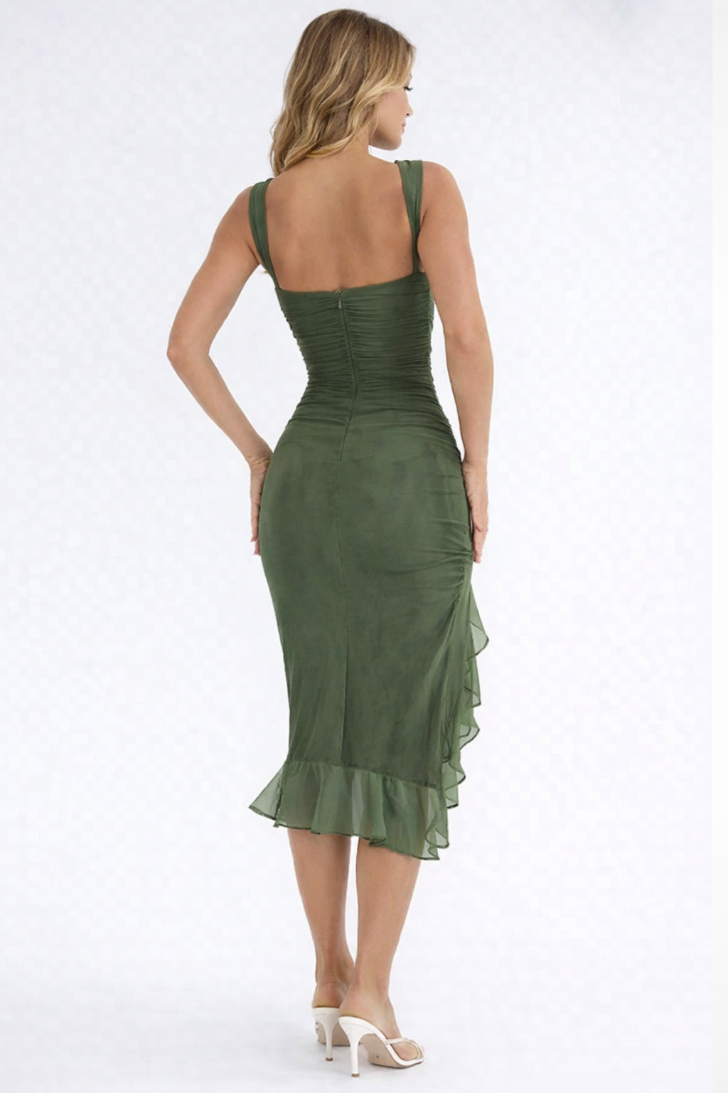 Women Ruched Sleeveless Midi Wedding Guest Dress