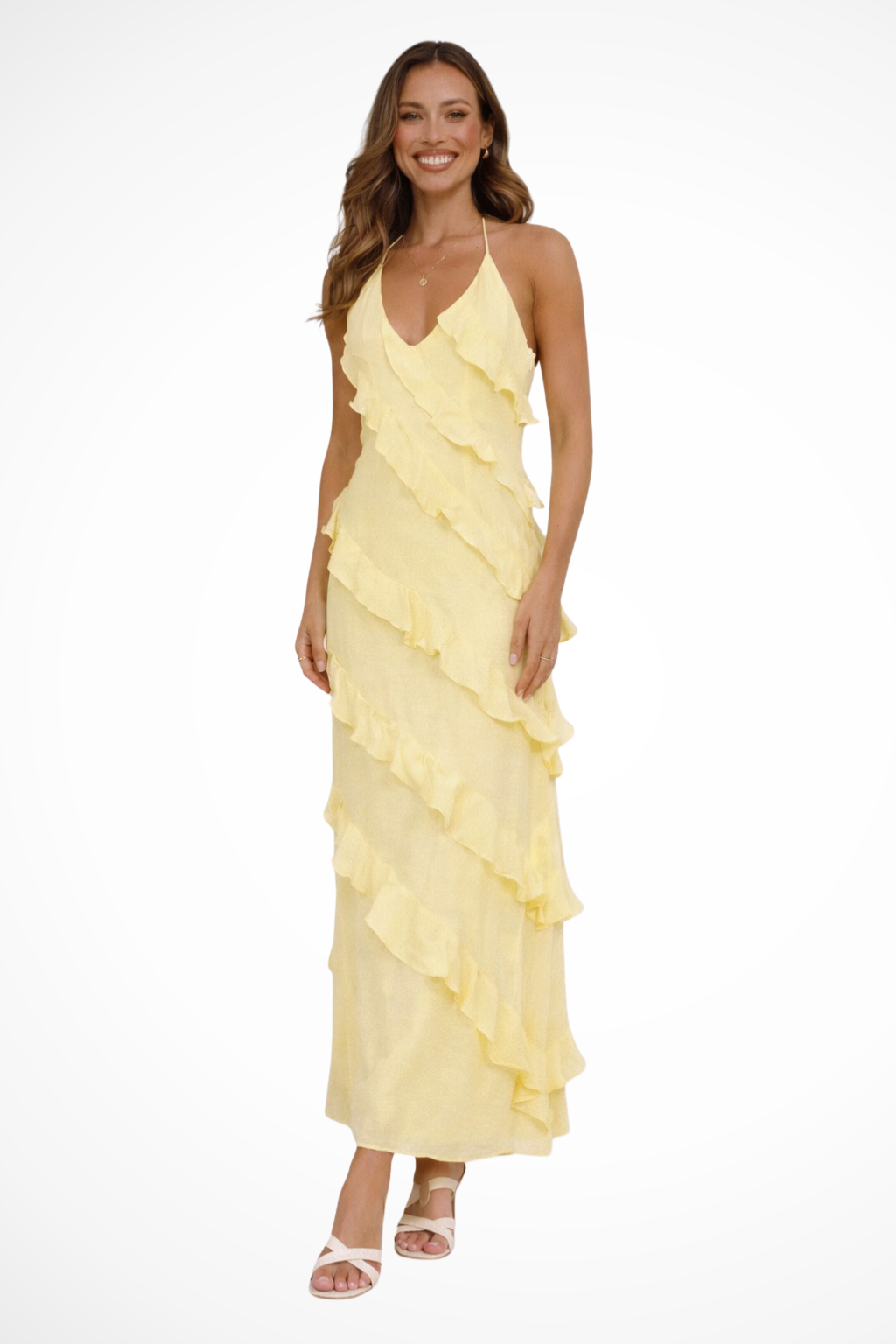 Women Halter Neck Ruffle Summer Maxi Dress
